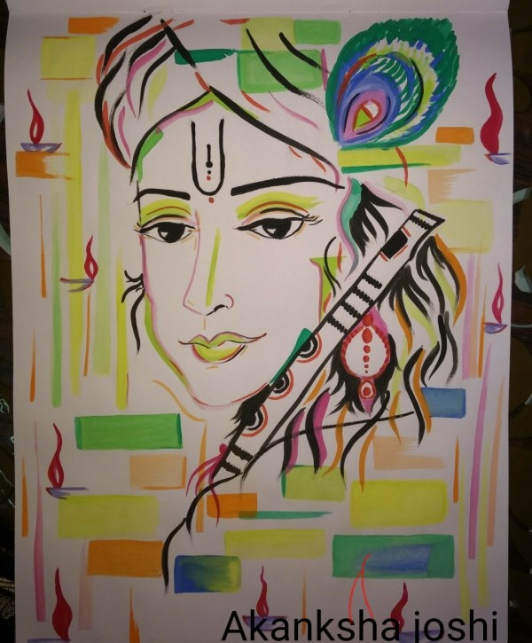 Beautiful Watercolor Painting Of Lord Krishna - DesiPainters.com