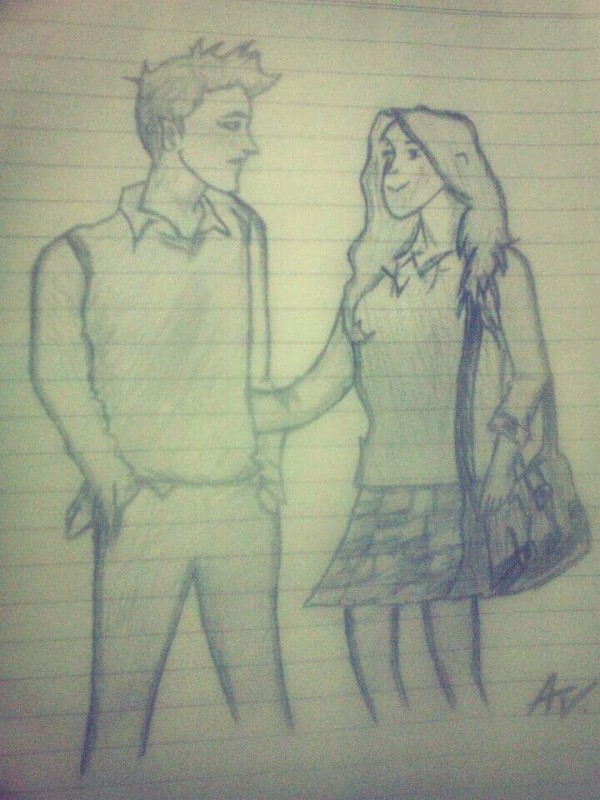 Pencil Sketch Of A Boy And Girl Looking Each Other