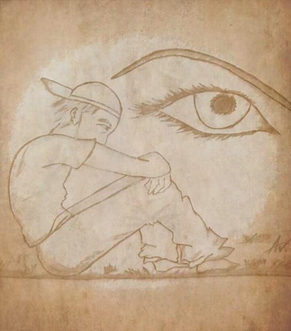 Wonderful Pencil Sketch Of Lonely Boy - DesiPainters.com