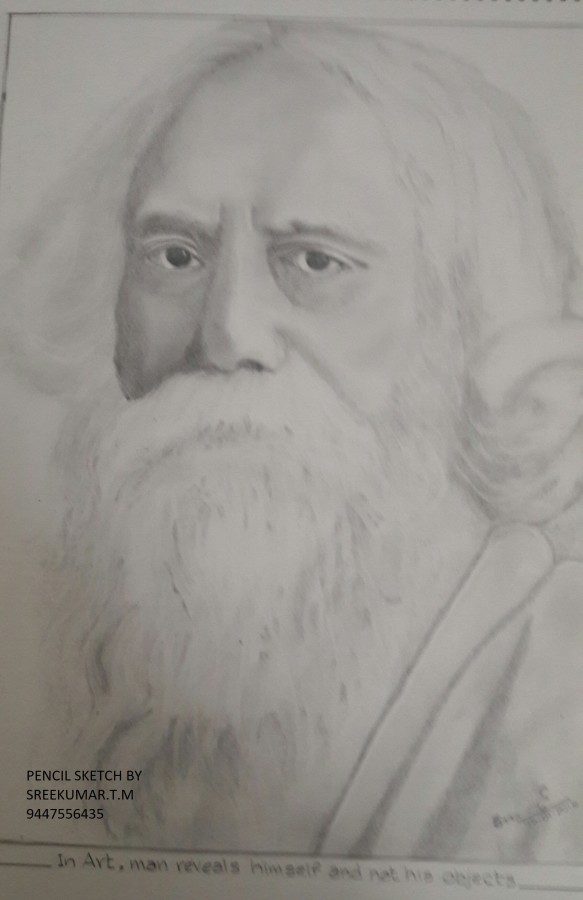 Awesome Pencil Sketch Of Rabindranath Tagore - DesiPainters.com