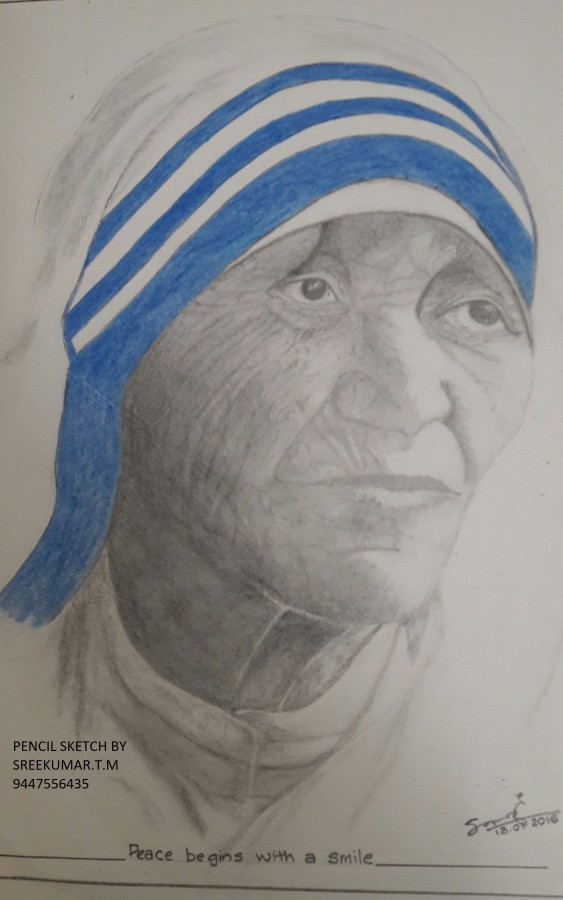 Great Pencil Sketch Of Mother Teresa - DesiPainters.com