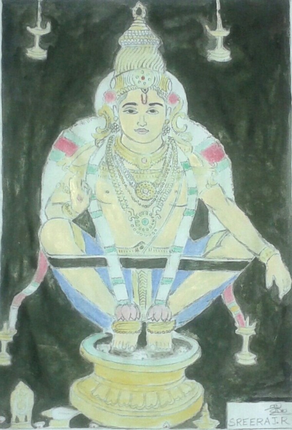 Watercolor Painting Of Lord Ayyappa - DesiPainters.com