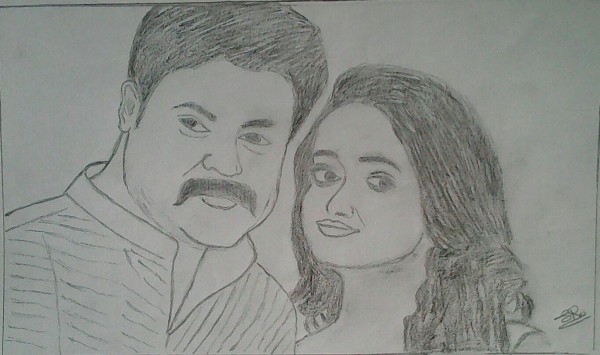 Pencil Sketch Of Dileep And Kavya - DesiPainters.com