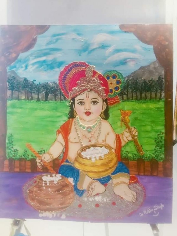 Nice Acryl Painting Of Lord Krishna