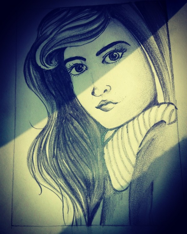 Great Pencil Sketch Of Cute Girl - DesiPainters.com