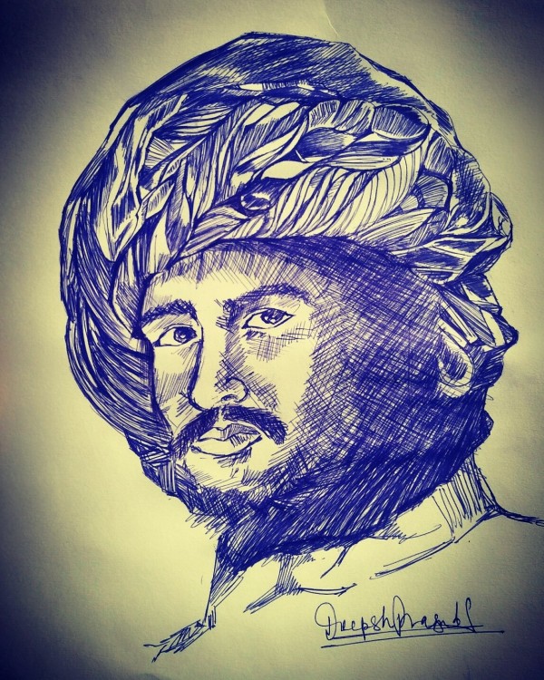 Brilliant Ink Painting Of A Rajasthani Man