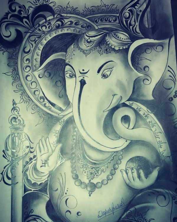 Beautiful Pencil Sketch Of Lord Ganesha - DesiPainters.com