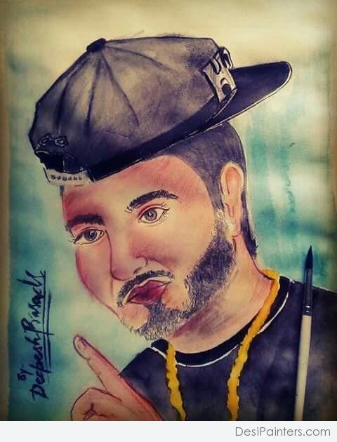 Watercolor Painting Of Honey Singh - DesiPainters.com