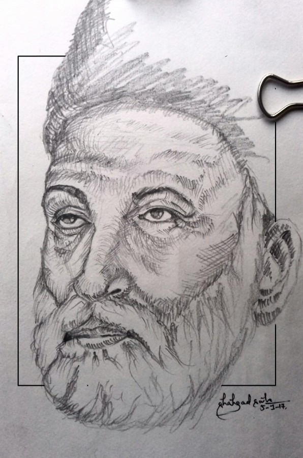 Superb Pencil Sketch Of Mirza Ghalib - DesiPainters.com