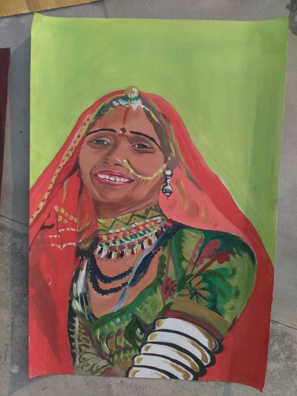 Brilliant Oil Painting Of Rajasthani Women - DesiPainters.com