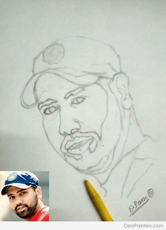 Pencil Sketch Of Rohit Sharma