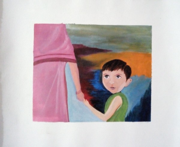 Acryl Painting Of Boy Holding His Mother's Hand