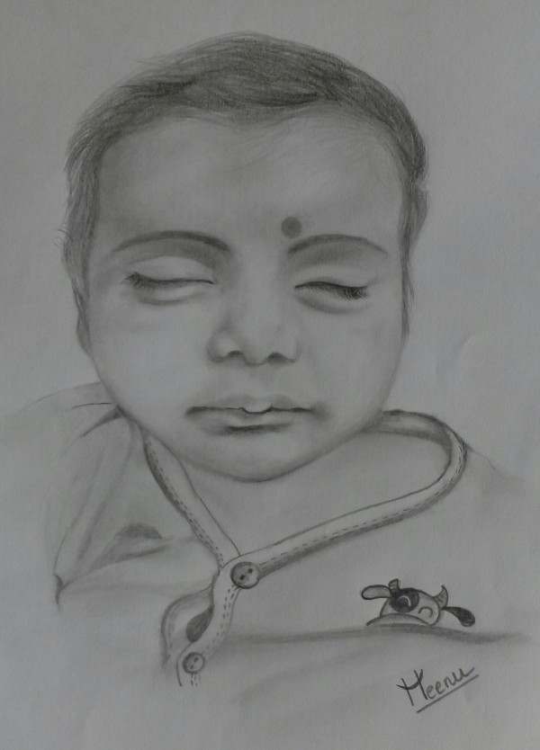 Cute Pencil Sketch Of Sleeping Baby - DesiPainters.com