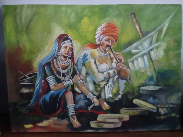 Beautiful Oil Painting Of Rajasthani Painting - DesiPainters.com