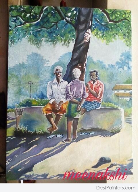 Oil Painting Of Village Men - DesiPainters.com
