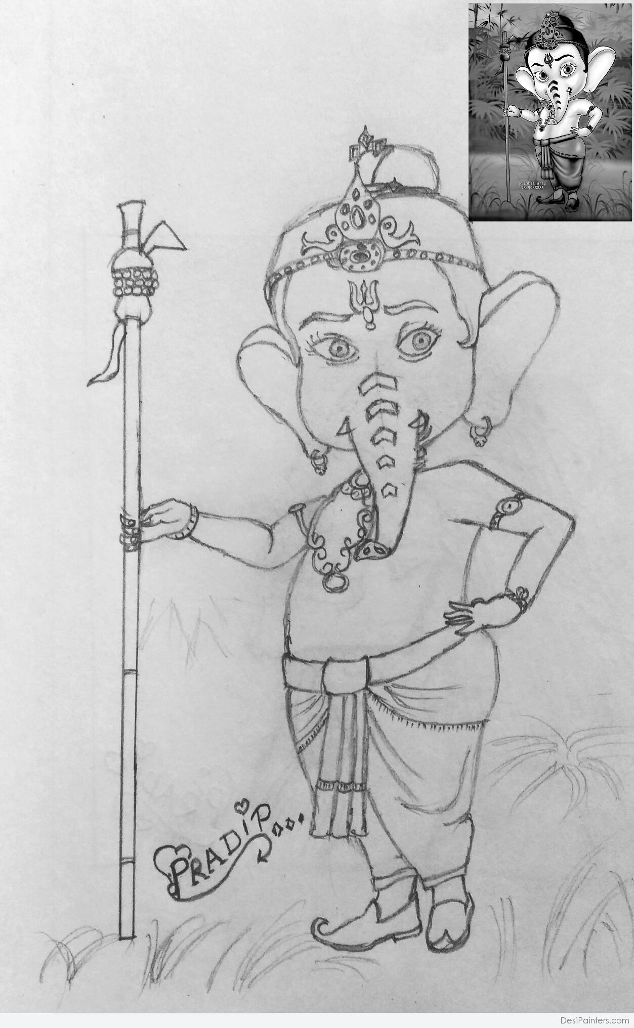 Awesome Pencil Sketch Of Lord Ganesha