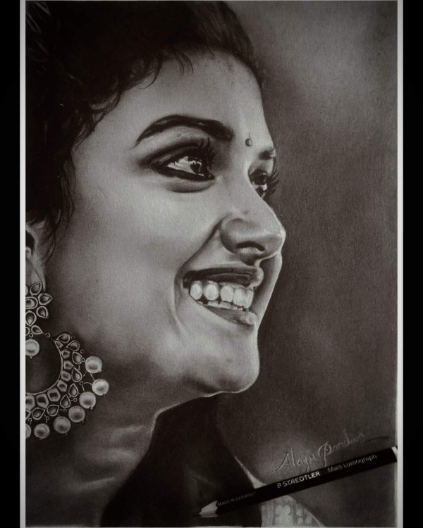 Pencil Drawing Of Keerthi Suresh - DesiPainters.com