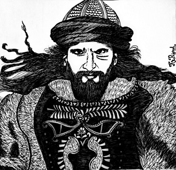 Brilliant Ink Painting Of Ranveer Singh As Allauddin Khilji - DesiPainters.com