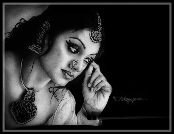 Pencil Sketch Of Actress Shobana - DesiPainters.com