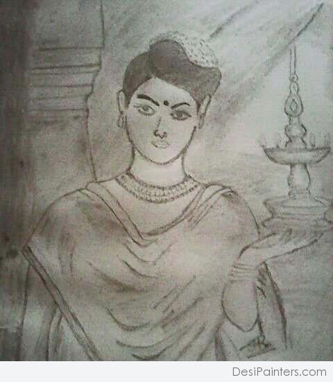Pencil Sketch Of Village Lady