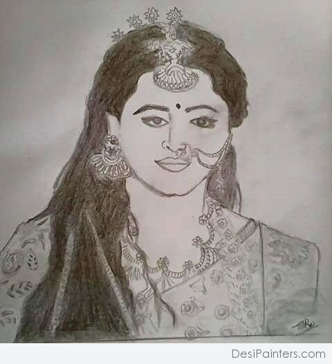Pencil Sketch Of Devsena Aka Anushka Shetty - DesiPainters.com