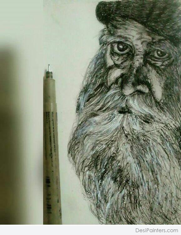 Elegant Ink Painting Of Old Man - DesiPainters.com