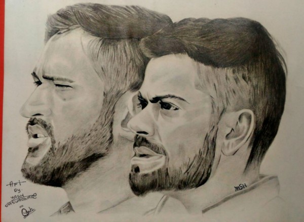 Awesome Pencil Sketch Of Virat Kohli And MS Dhoni - DesiPainters.com