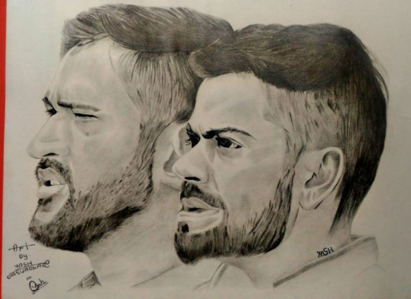 Awesome Pencil Sketch Of Virat Kohli And MS Dhoni