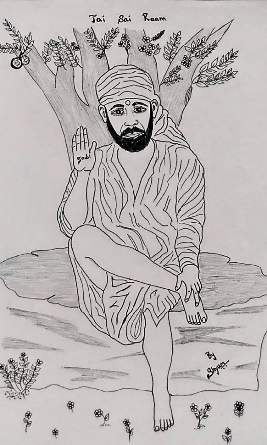 Beautiful Pencil Sketch Of Om Sai Ram - DesiPainters.com