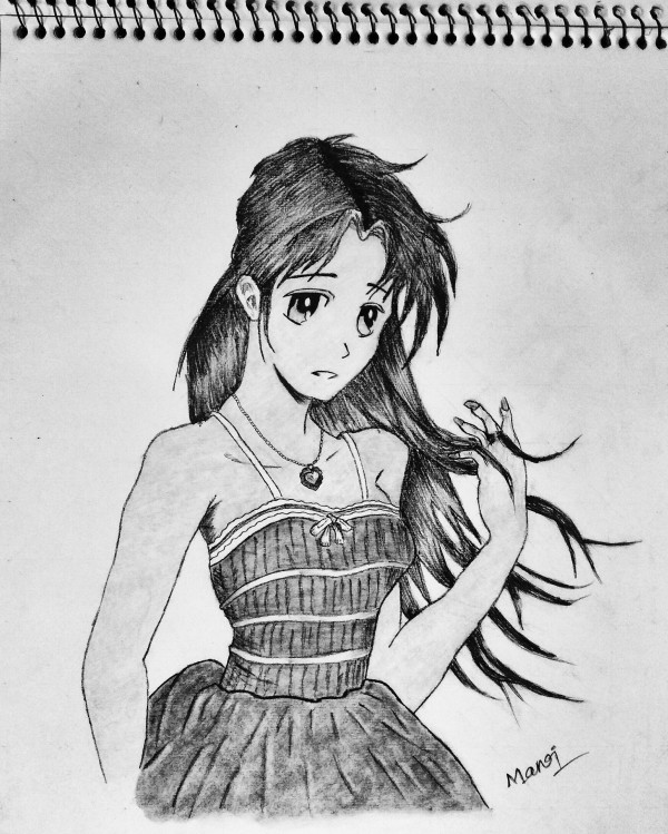 Pencil Sketch Of Cute Cartoon Girl