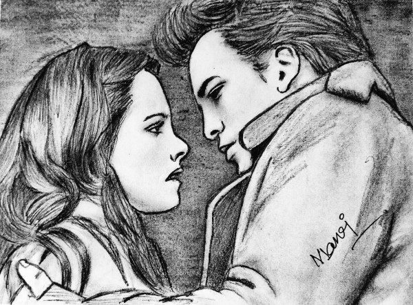 Pencil Sketch Of Kristen Stewart And Robert Pattinson - DesiPainters.com