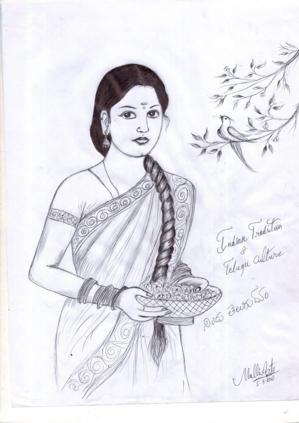 Ink Painting Of Beautiful Telugu Culturem - DesiPainters.com