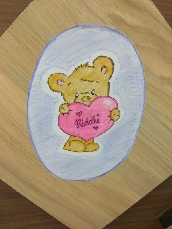 Pencil Color Of Teddy Holding Heart - DesiPainters.com