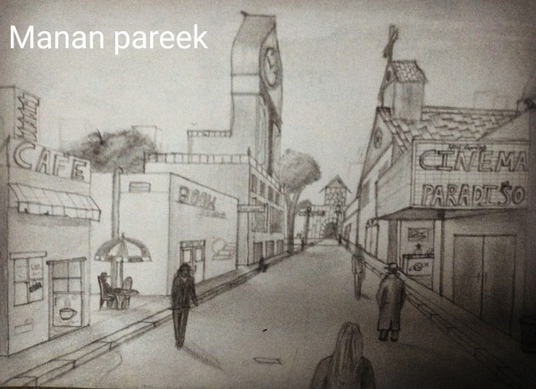 Pencil Sketch Of Street View - DesiPainters.com