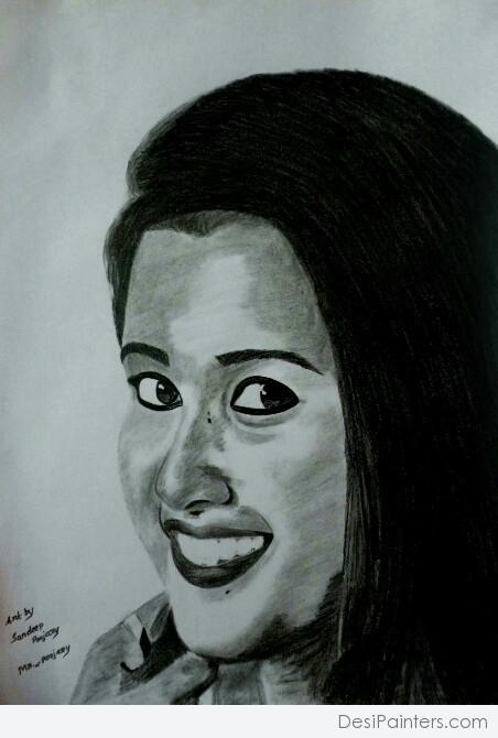 Classic Pencil Sketch Of Chirashree Anchan - DesiPainters.com