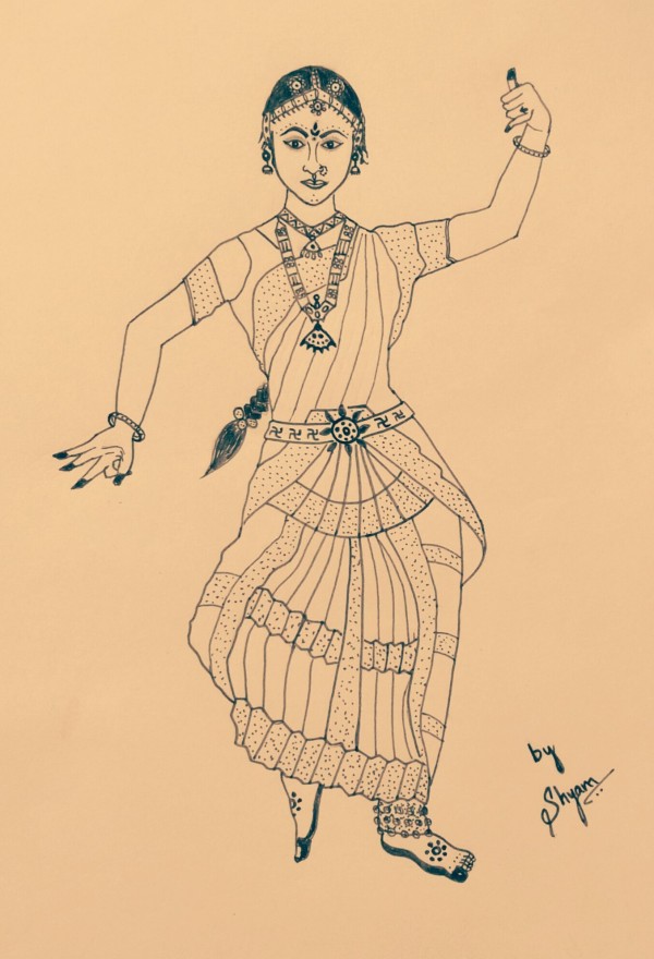 Beautiful Pencil Sketch Of Bharatanatyam Performer - DesiPainters.com
