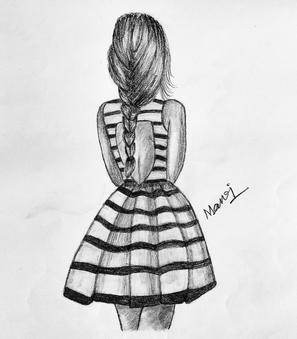Awesome Pencil Sketch Of Girl From Back - DesiPainters.com