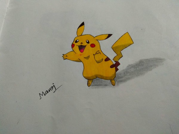 Pencil Color Art Of Famous Pikachu - DesiPainters.com
