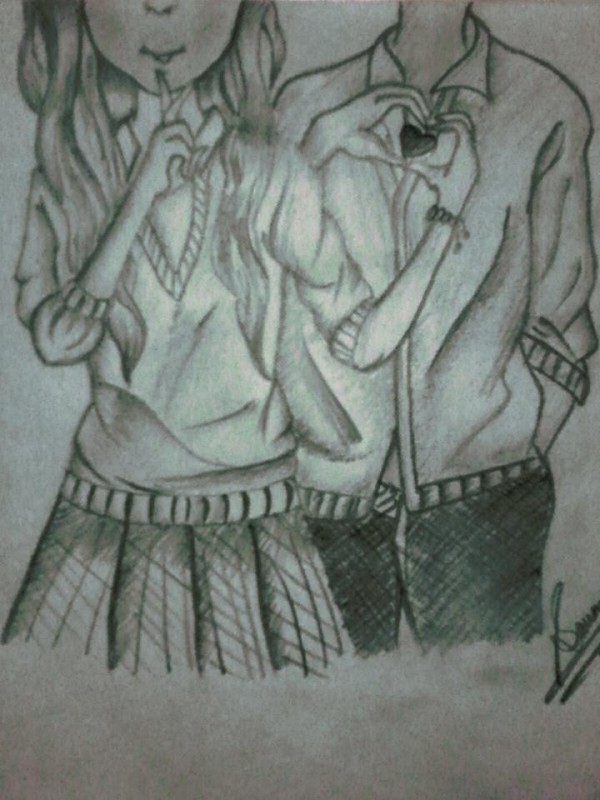 Lovely Pencil Sketch Of Cute Couple - DesiPainters.com