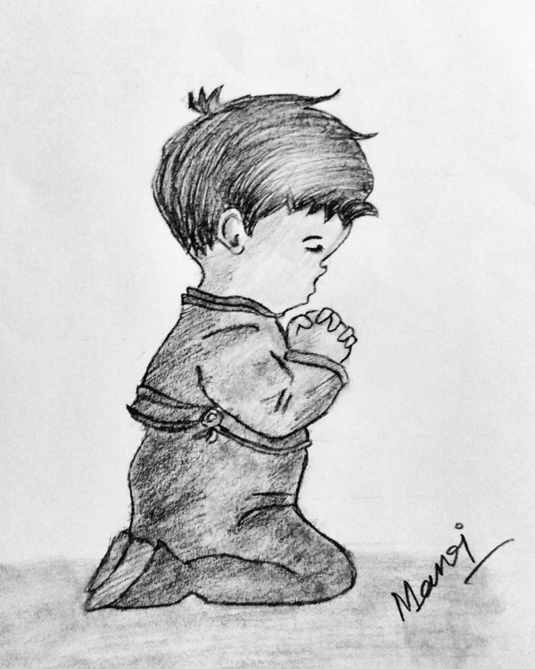 Beautiful Pencil Sketch Of A Little Boy Praying
