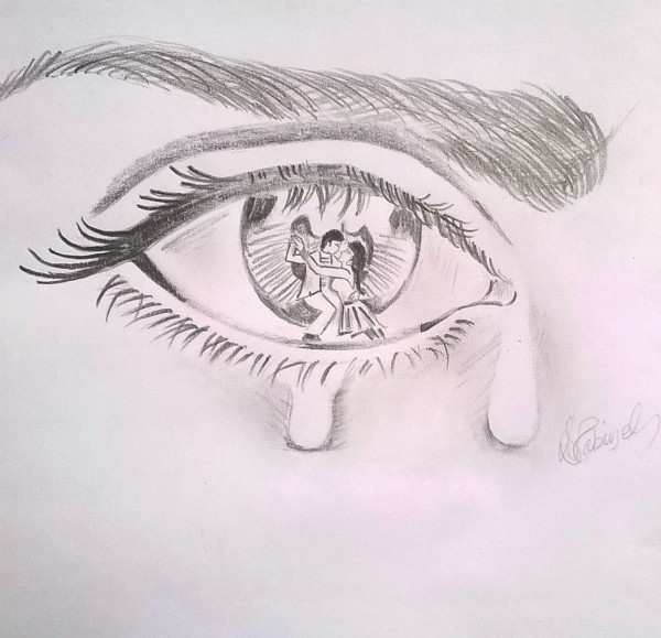 Brilliant Pencil Sketch Of Couple In Eyes - DesiPainters.com