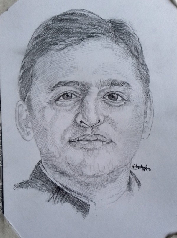 Brilliant Pencil Sketch Of Akhilesh Yadav - DesiPainters.com