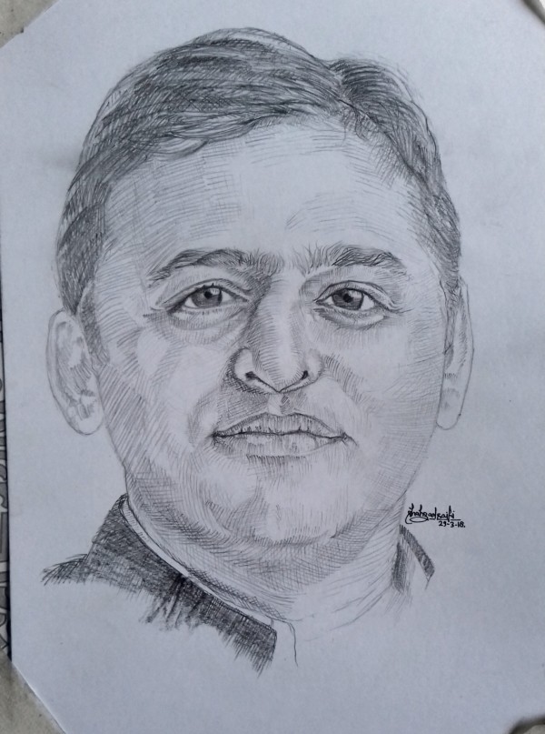 Brilliant Pencil Sketch Of Akhilesh Yadav - DesiPainters.com