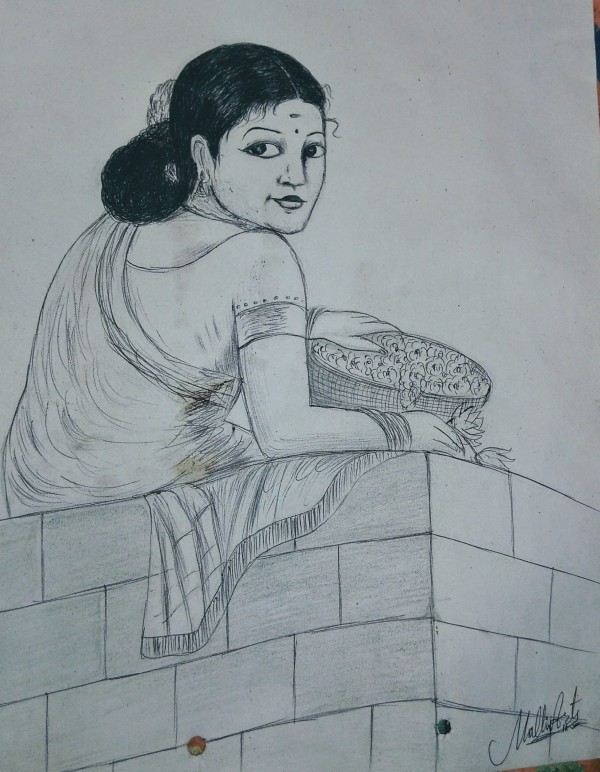 Perfect Pencil Sketch Of Lady - DesiPainters.com
