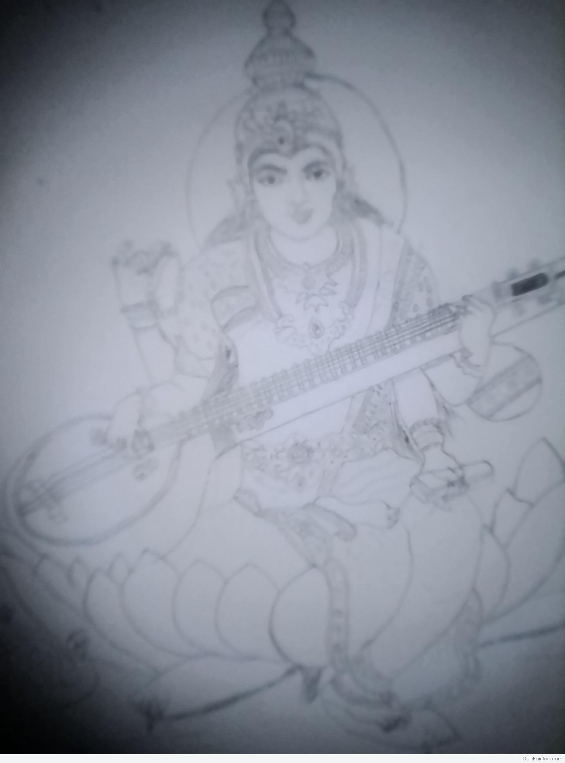 How to draw Saraswati Mata | How to draw Saraswati | Saraswati Mata drawing  - YouTube