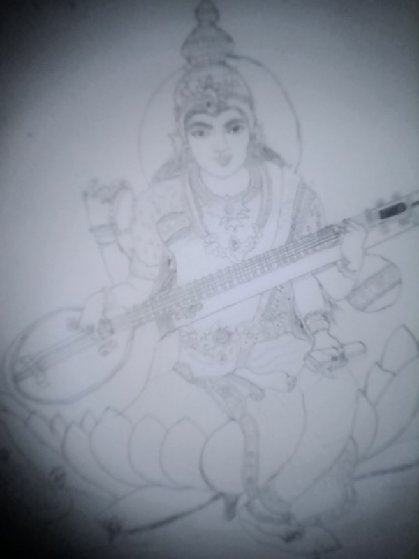 Pencil Sketch Of Goddess Saraswati - DesiPainters.com