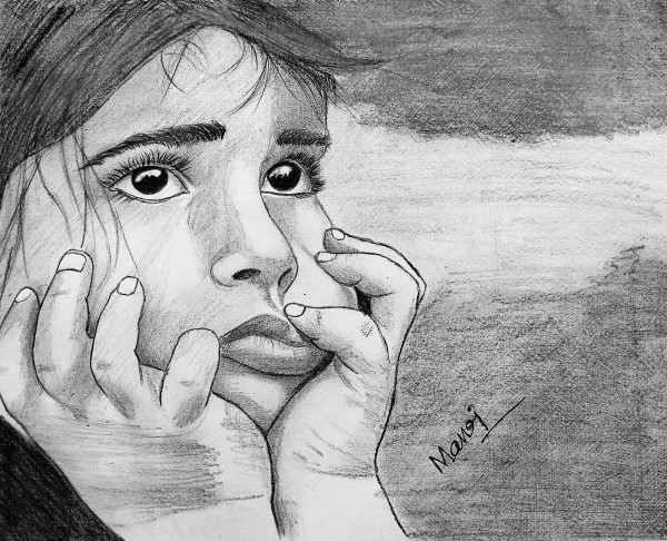Perfect Pencil Sketch Of A Sad Girl - DesiPainters.com