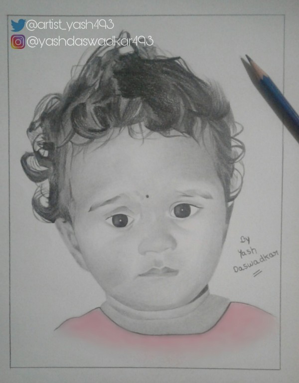 Beautiful Pencil Sketch Of Cute Baby - DesiPainters.com