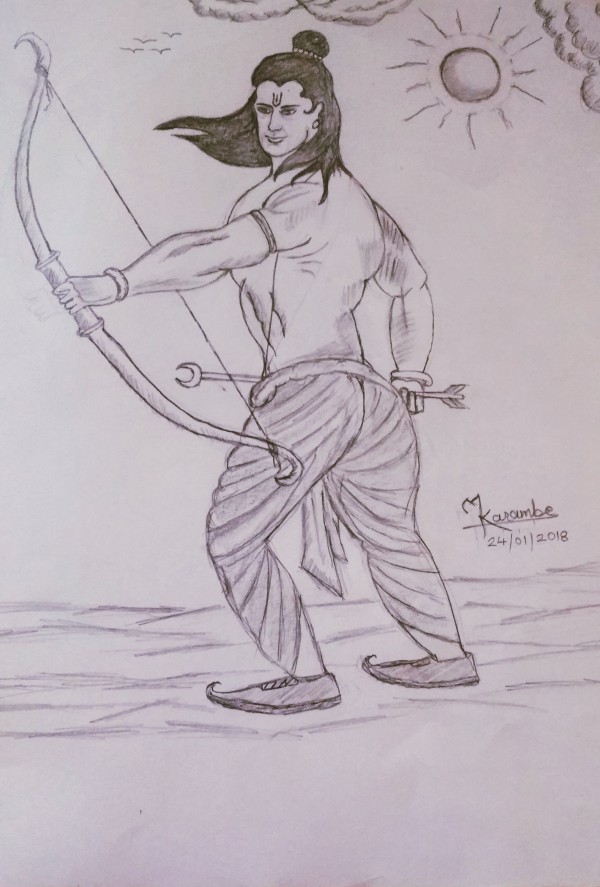 Perfect Pencil Sketch Of Lord Rama - DesiPainters.com