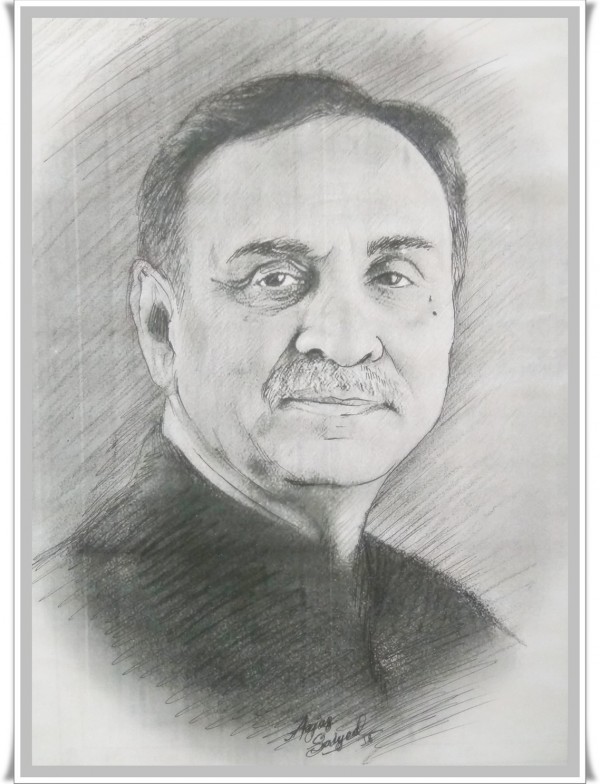 Great Mixed Painting Of Honorable Vijay Rupani